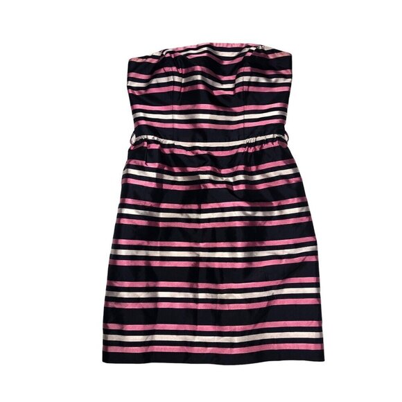 Milly New York Dress Size 6 Strapless Silk Blue Pink Striped Party Evening Glam - Picture 1 of 9